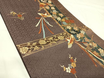 平和屋着物◎六通柄袋帯　唐織　花鳥文　金糸　正絹　逸品　AABH0134yx