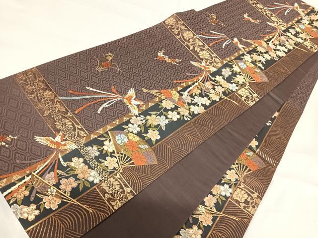 平和屋着物◎六通柄袋帯　唐織　花鳥文　金糸　正絹　逸品　AABH0134yx