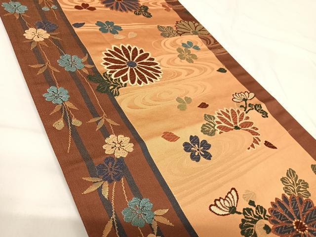 平和屋着物◎六通柄袋帯　唐織　流水花文　金糸　正絹　逸品　AABH0139yx