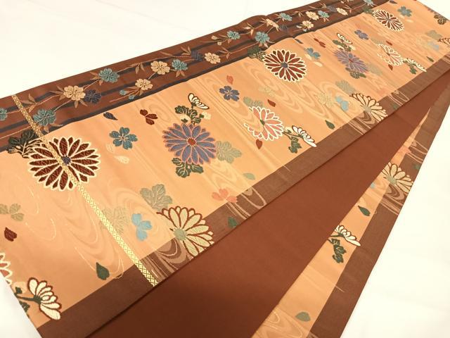 平和屋着物◎六通柄袋帯　唐織　流水花文　金糸　正絹　逸品　AABH0139yx