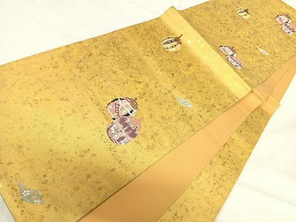 平和屋着物◎六通柄袋帯　唐織　九百錦　仕覆文　手織引箔　金糸　正絹　逸品　AABH0143yx