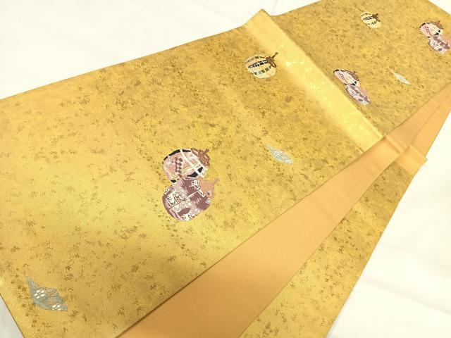 平和屋着物◎六通柄袋帯　唐織　九百錦　仕覆文　手織引箔　金糸　正絹　逸品　AABH0143yx