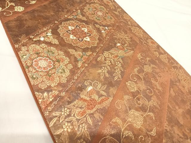 平和屋着物◎六通柄袋帯　唐織　花鳥文　金糸　正絹　逸品　AABH0148yx