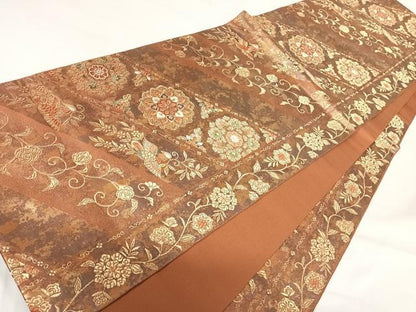 平和屋着物◎六通柄袋帯　唐織　花鳥文　金糸　正絹　逸品　AABH0148yx