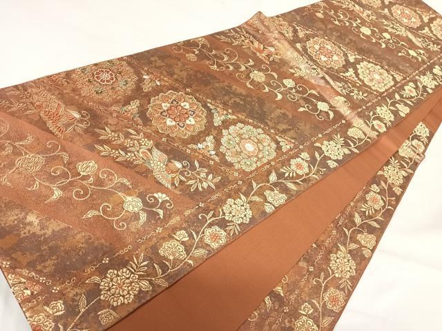 平和屋着物◎六通柄袋帯　唐織　花鳥文　金糸　正絹　逸品　AABH0148yx