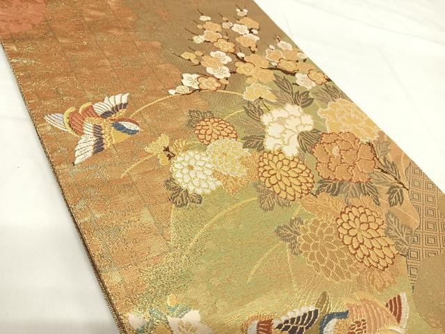 平和屋着物◎六通柄袋帯　唐織　鴛鴦花文　金銀糸　正絹　逸品　AABH0151yx