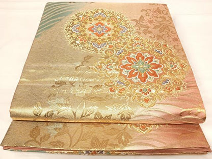 平和屋着物◎六通柄袋帯　唐織　正倉華鏡文　金糸　正絹　逸品　AABH0153yx
