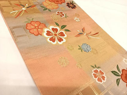 平和屋着物◎六通柄袋帯　唐織　花鳥文　金糸　正絹　逸品　AABH0154yx