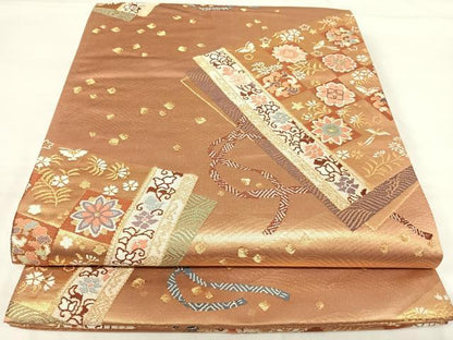 平和屋着物◎六通柄袋帯 唐織 花冊子文 金糸 正絹 逸品 AABH0155yx