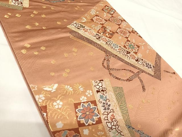 平和屋着物◎六通柄袋帯 唐織 花冊子文 金糸 正絹 逸品 AABH0155yx