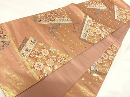 平和屋着物◎六通柄袋帯 唐織 花冊子文 金糸 正絹 逸品 AABH0155yx