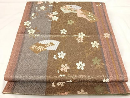平和屋着物◎六通柄袋帯　唐織　地紙花文　金糸　正絹　逸品　AABH0156yx