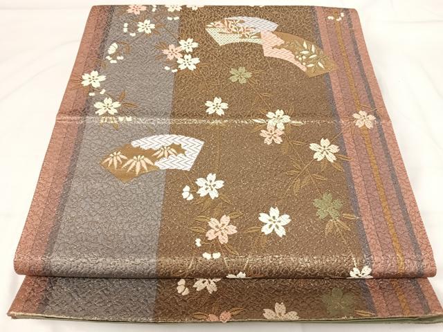 平和屋着物◎六通柄袋帯　唐織　地紙花文　金糸　正絹　逸品　AABH0156yx
