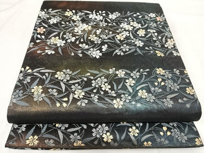 平和屋着物◎六通柄袋帯　唐織　横段花文　金銀糸　正絹　逸品　AABH0160yx
