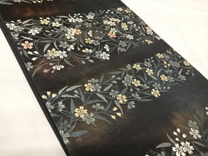 平和屋着物◎六通柄袋帯　唐織　横段花文　金銀糸　正絹　逸品　AABH0160yx