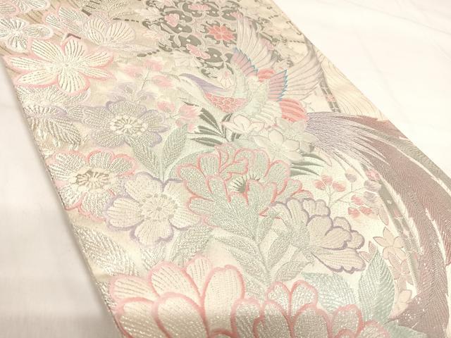 平和屋着物◎六通柄袋帯 唐織 鳳凰花華文 プラチナ二重箔 正絹 逸品 AABH0161yx