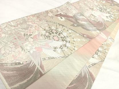 平和屋着物◎六通柄袋帯 唐織 鳳凰花華文 プラチナ二重箔 正絹 逸品 AABH0161yx