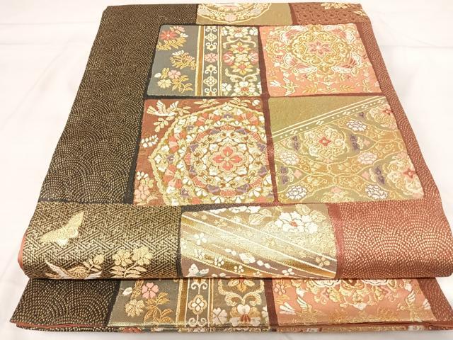 平和屋着物◎六通柄袋帯 唐織 万葉集 金糸 鈴乃屋扱い 正絹 逸品 AABH0163yx