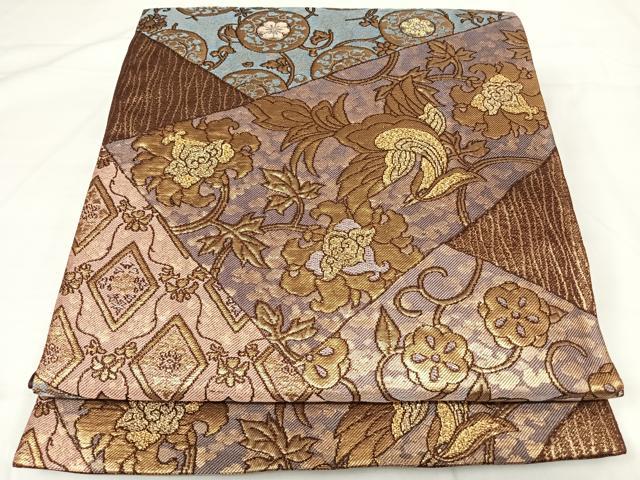 平和屋着物◎六通柄袋帯 切嵌花鳥文 金糸 正絹 逸品 AABH0164yx