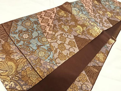 平和屋着物◎六通柄袋帯 切嵌花鳥文 金糸 正絹 逸品 AABH0164yx