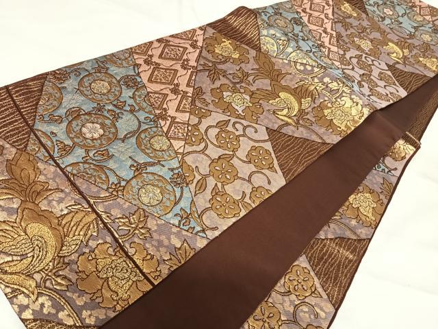平和屋着物◎六通柄袋帯 切嵌花鳥文 金糸 正絹 逸品 AABH0164yx