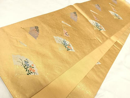 平和屋着物◎太鼓柄袋帯 唐織 燦金の世界 手織引箔 金糸 正絹 逸品 AABH0165yx