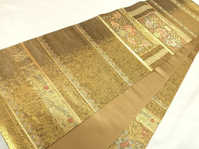 平和屋着物◎六通柄袋帯 唐織 更紗花篭絵文 陶漆箔 正絹 逸品 AABH0166yx