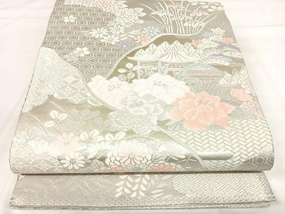 平和屋着物◎六通柄袋帯 唐織 風景文 プラチナ箔二重織 正絹 逸品 AABH0172yx
