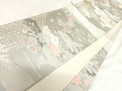 平和屋着物◎六通柄袋帯 唐織 風景文 プラチナ箔二重織 正絹 逸品 AABH0172yx