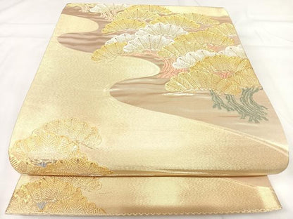 平和屋着物◎六通柄袋帯 唐織 浜松文 金糸 正絹 逸品 AABH0173yx