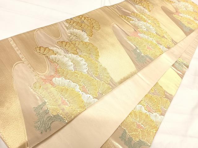 平和屋着物◎六通柄袋帯 唐織 浜松文 金糸 正絹 逸品 AABH0173yx