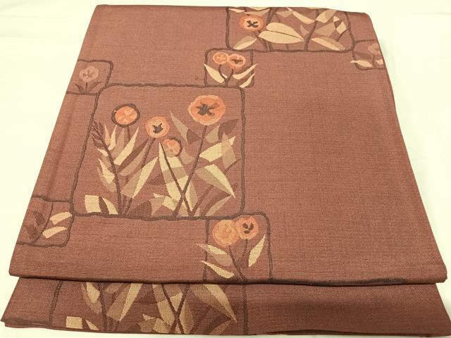 平和屋着物◎六通柄袋帯　明日香　色紙花文　正絹　逸品　AABH0176yx