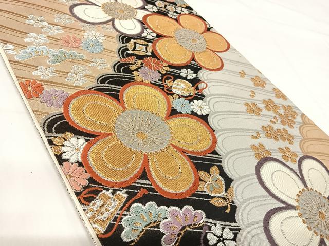 平和屋着物◎六通柄袋帯 唐織 花宝尽くし 金銀糸 正絹 逸品 AABH0179yx