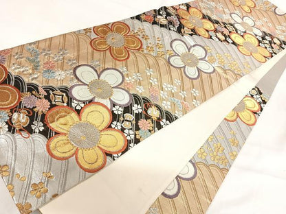 平和屋着物◎六通柄袋帯 唐織 花宝尽くし 金銀糸 正絹 逸品 AABH0179yx