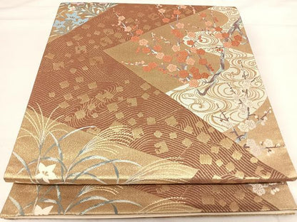 平和屋着物◎六通柄袋帯 唐織 草花文 金糸 正絹 逸品 AABH0183yx