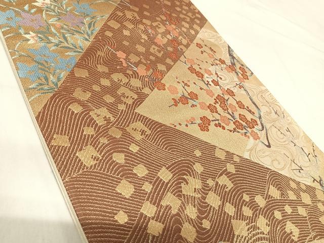 平和屋着物◎六通柄袋帯 唐織 草花文 金糸 正絹 逸品 AABH0183yx