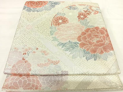 平和屋着物◎殿上佐賀錦　六通柄袋帯　花菱文　銀糸　正絹　逸品　AABH0186yx