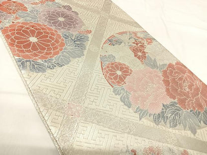 平和屋着物◎殿上佐賀錦　六通柄袋帯　花菱文　銀糸　正絹　逸品　AABH0186yx