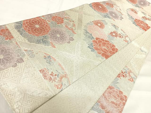 平和屋着物◎殿上佐賀錦　六通柄袋帯　花菱文　銀糸　正絹　逸品　AABH0186yx