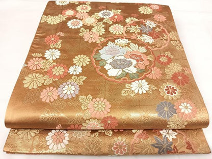 平和屋着物◎六通柄袋帯 唐織 雪輪花文 金糸 正絹 逸品 AABH0189yx