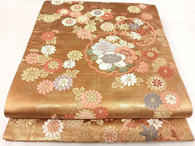 平和屋着物◎六通柄袋帯 唐織 雪輪花文 金糸 正絹 逸品 AABH0189yx