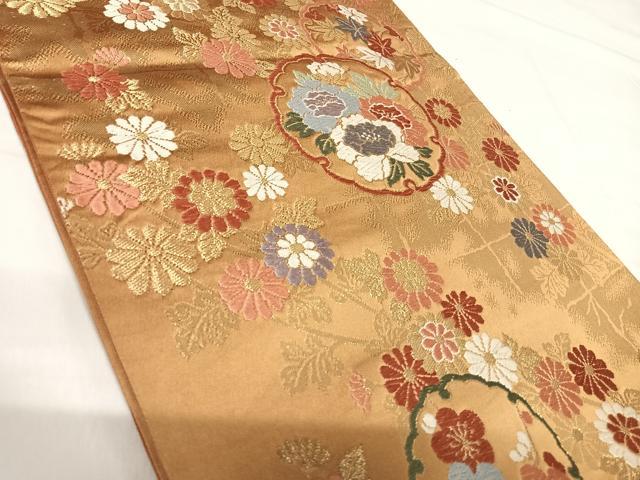 平和屋着物◎六通柄袋帯 唐織 雪輪花文 金糸 正絹 逸品 AABH0189yx