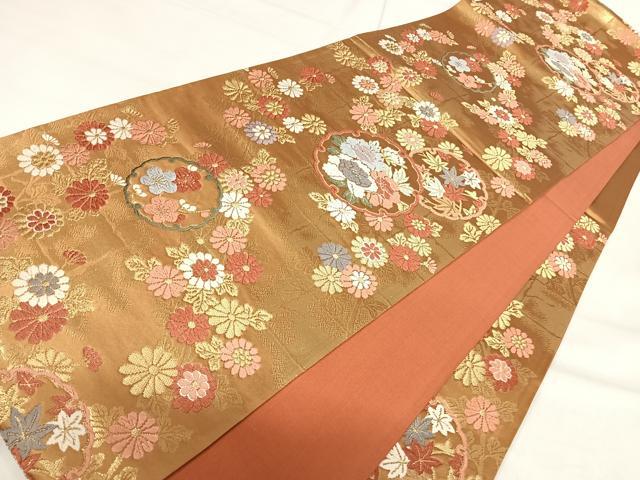 平和屋着物◎六通柄袋帯 唐織 雪輪花文 金糸 正絹 逸品 AABH0189yx