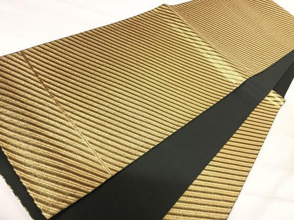 平和屋着物◎六通柄袋帯　錦彩　斜縞　金糸　正絹　逸品　AABH0190yx