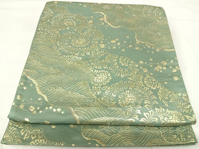 平和屋着物◎六通柄袋帯　立波花文　金糸　正絹　逸品　AABH0195yx