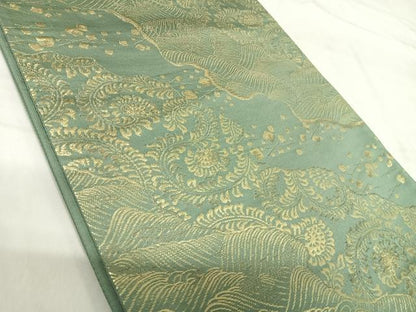 平和屋着物◎六通柄袋帯　立波花文　金糸　正絹　逸品　AABH0195yx