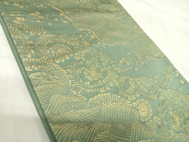 平和屋着物◎六通柄袋帯　立波花文　金糸　正絹　逸品　AABH0195yx