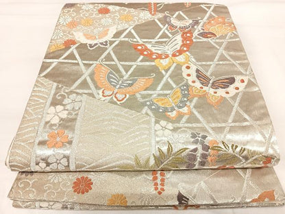 平和屋着物◎六通柄袋帯 唐織 能衣小袖 銀糸 正絹 逸品 AABH0199yx