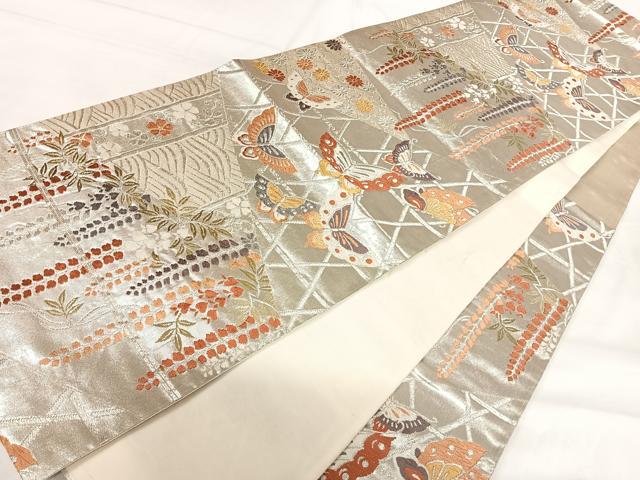 平和屋着物◎六通柄袋帯 唐織 能衣小袖 銀糸 正絹 逸品 AABH0199yx