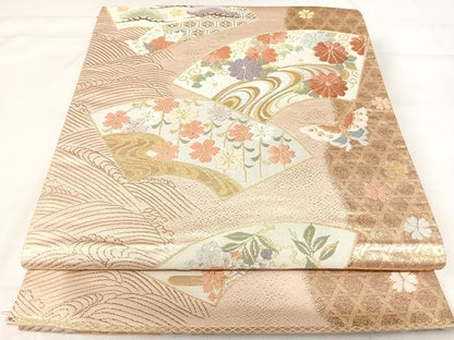 平和屋着物◎六通柄袋帯 唐織 地紙花蝶文 金銀糸 正絹 逸品 AABH0202yx